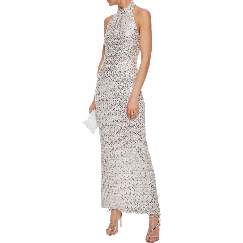 Halter neck sequin evening gown